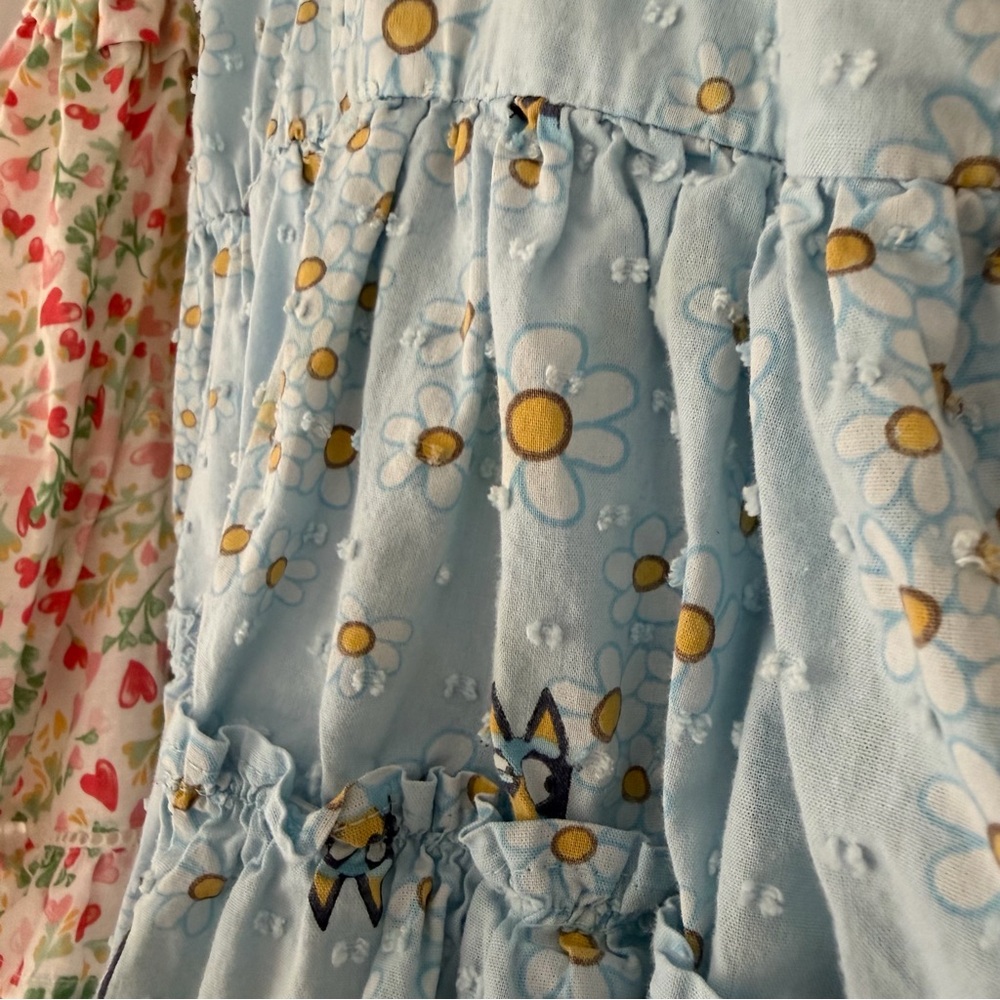 Girls Floral Heart Print and Bluet Dresses - Pink & Blue - Picture 5 of 7
